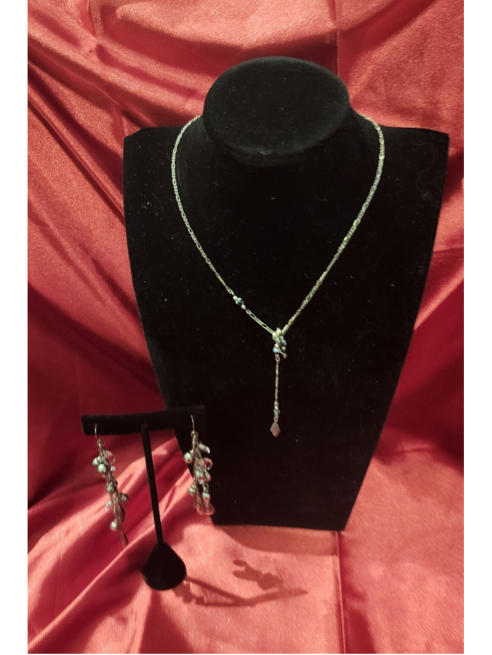Silver Tone Beaded Necklace and Earring Set